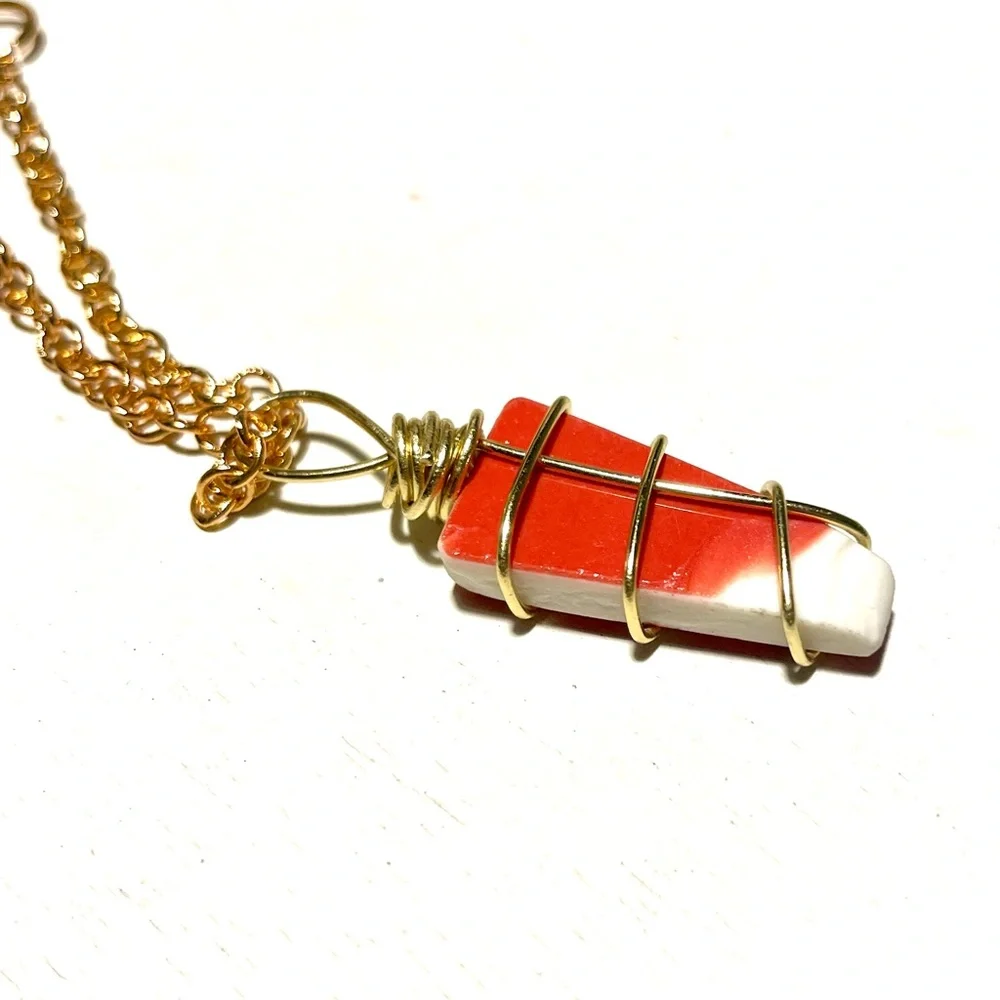 Hand Crafted 18k Gold Plated and Orange Glass Pendant Bracelet